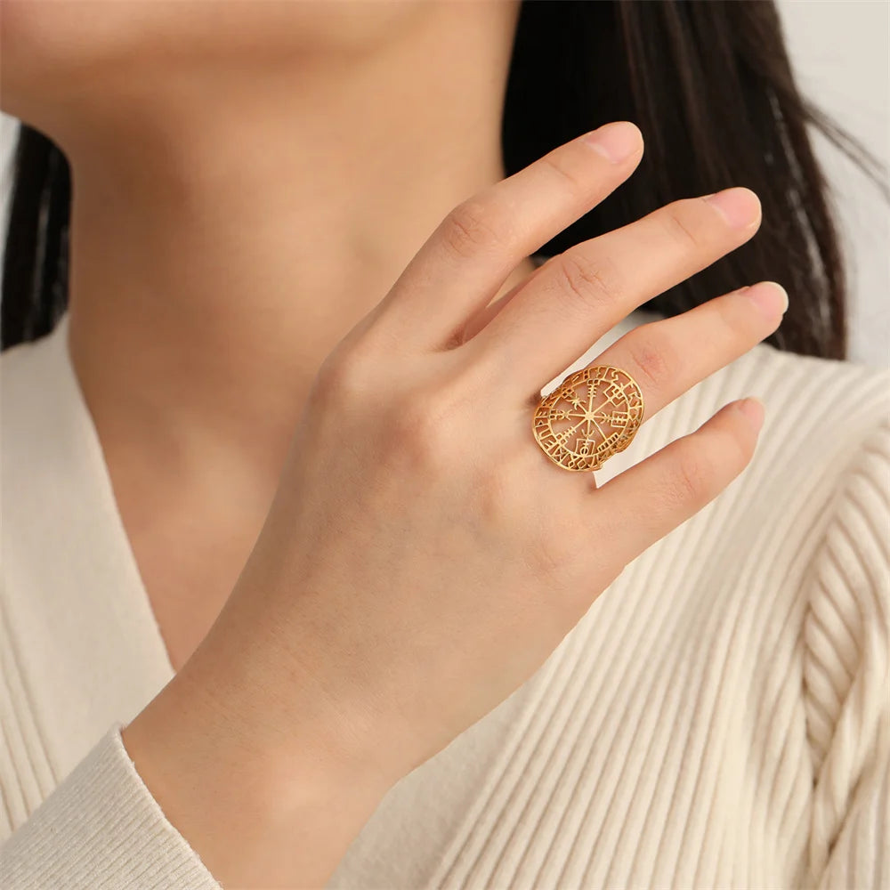 Vegvisir-sormus viikinkien riimukompassi kulta 1