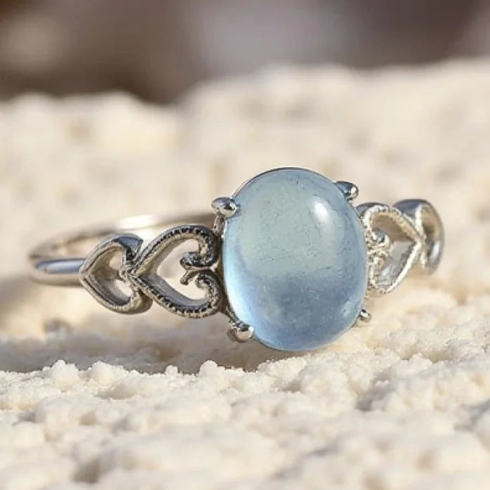 Säädettävä sormus "Merikristalli" akvamariinilla 