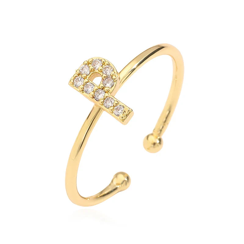 Säädettävä personoitu sormus alkukirjaimella p