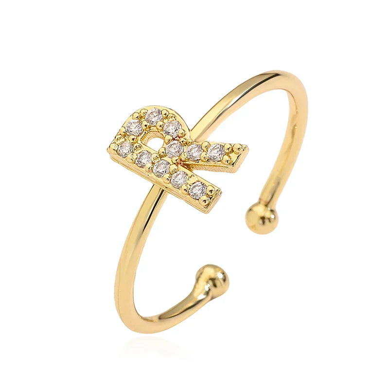 Säädettävä personoitu sormus alkukirjaimella r