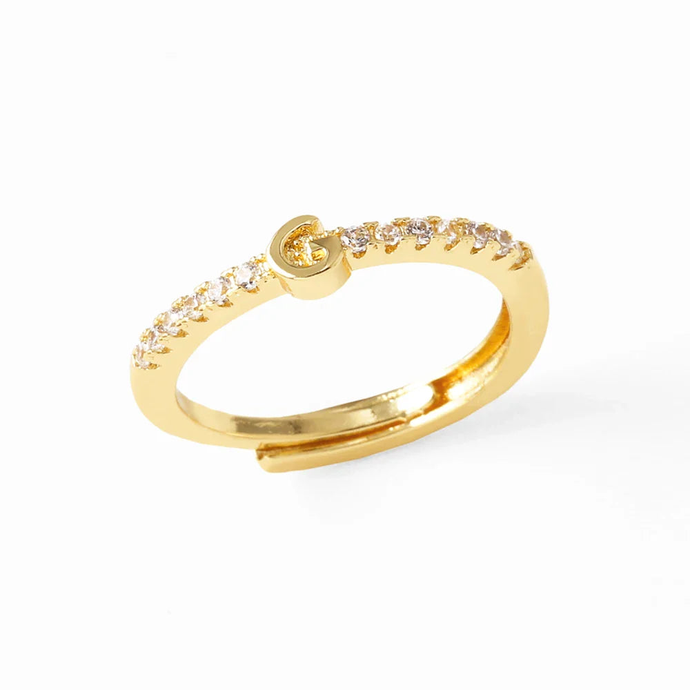 Säädettävä naisten sormus, jossa on alkukirjain - kirjain 