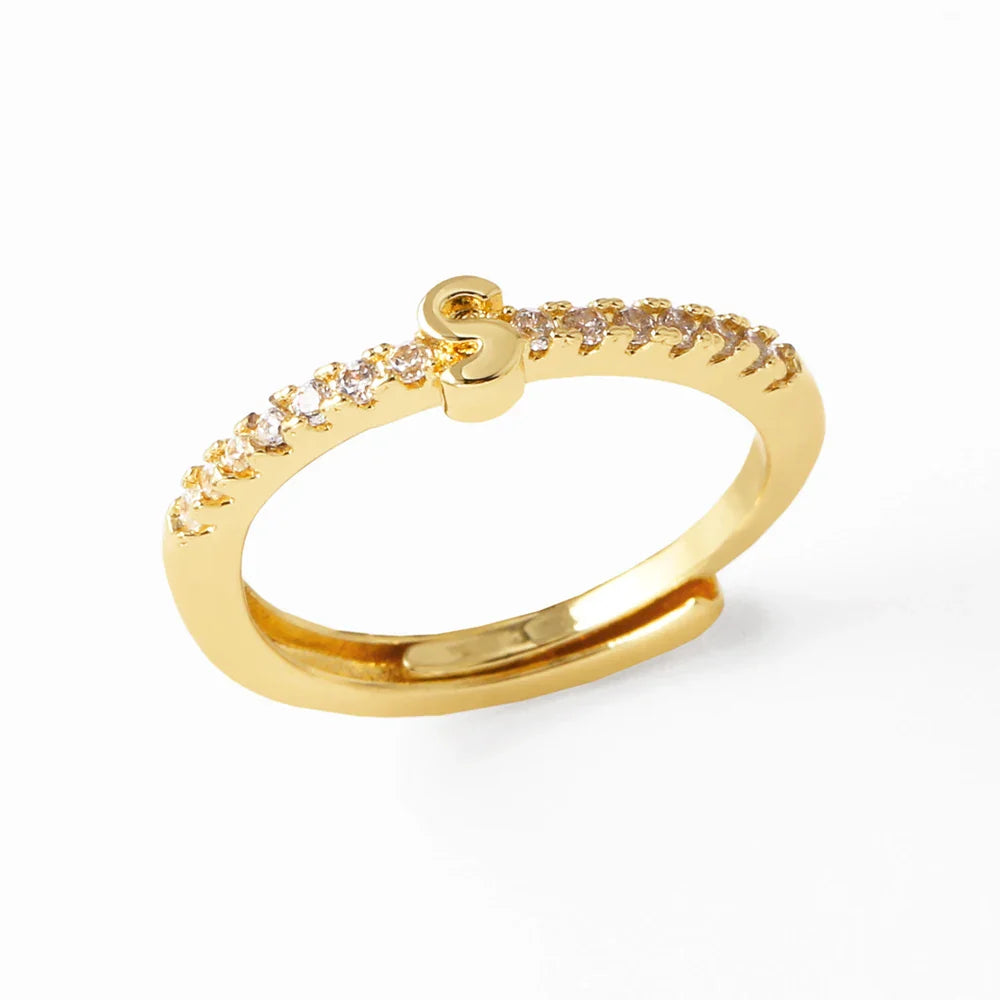 Säädettävä naisten sormus, jossa on alkukirjain - kirjain 