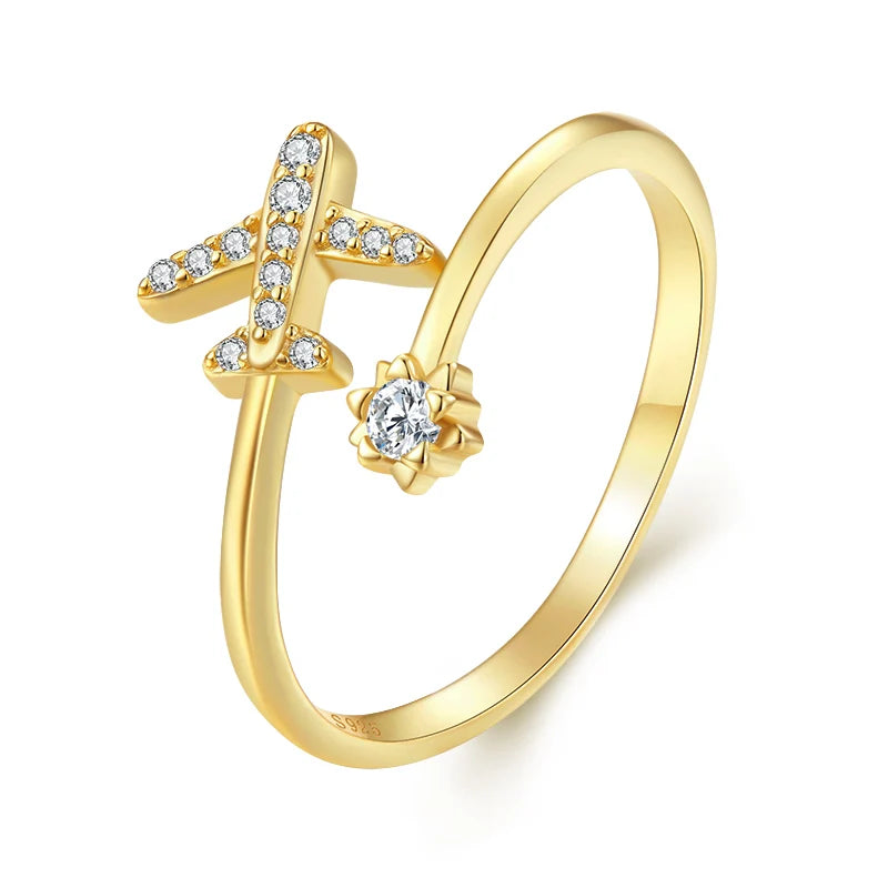 Aidolla hopealla valmistettu lentokoneen sormus naisille kulta