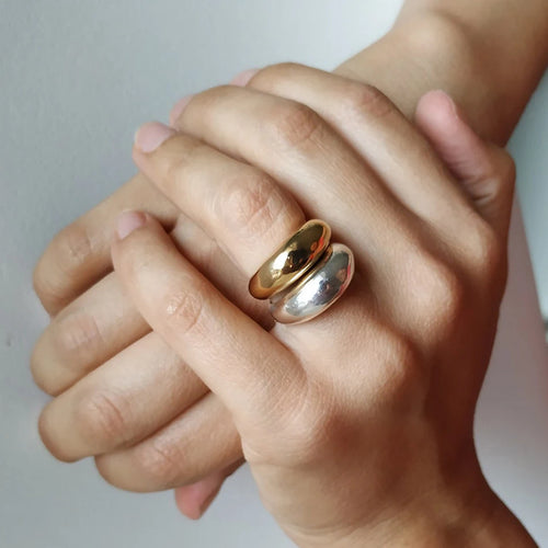 Tyylikäs leveä sormus vesipisara hopea