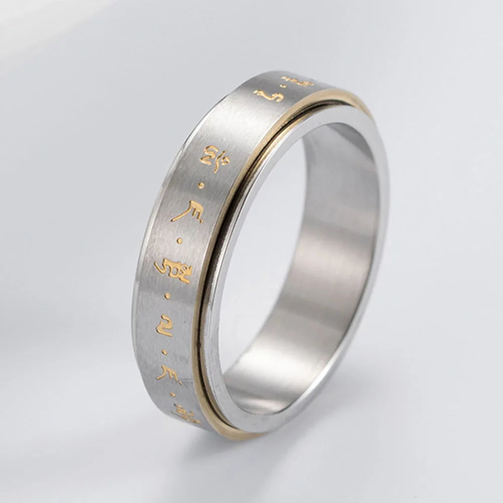 Sormus kuvioilla miehille tai naisille stressiä lievittävä kääntyvä hopea