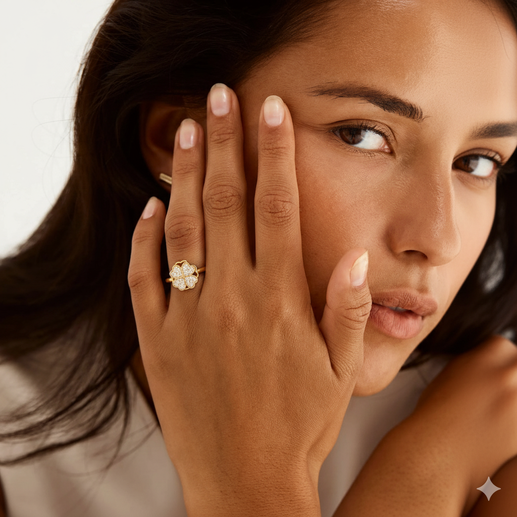 Anti-stress sormus Pyörivä Nelilehtinen Apila 