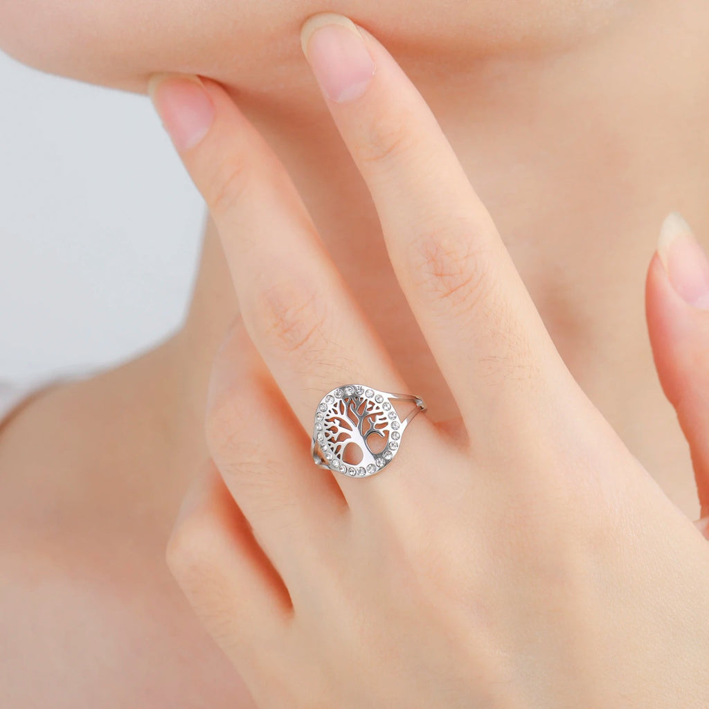 Elämänpuu-sormus naisille, hopea, zirkoni
