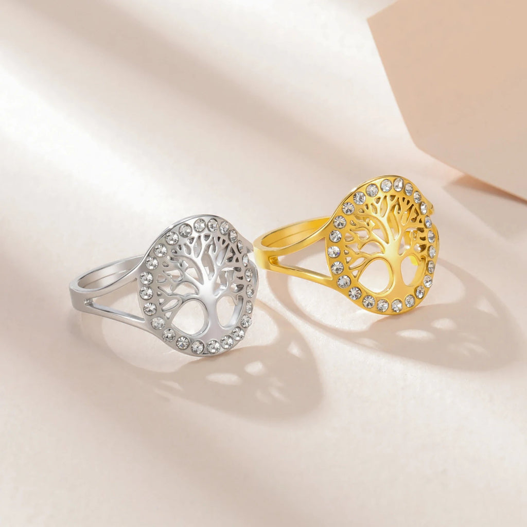 Elämänpuu-sormus naisille, hopea, zirkoni