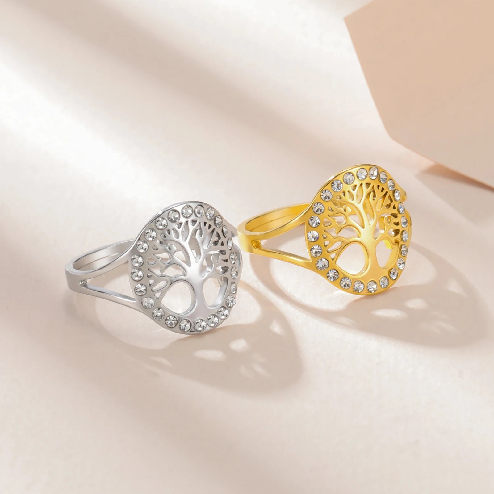 Elämänpuu-sormus naisille, hopea, zirkoni