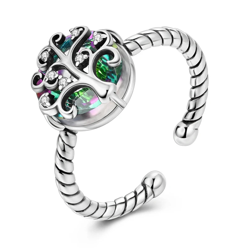 Naisille tarkoitettu Elämänpuu-sormus, hopea, zirkonia