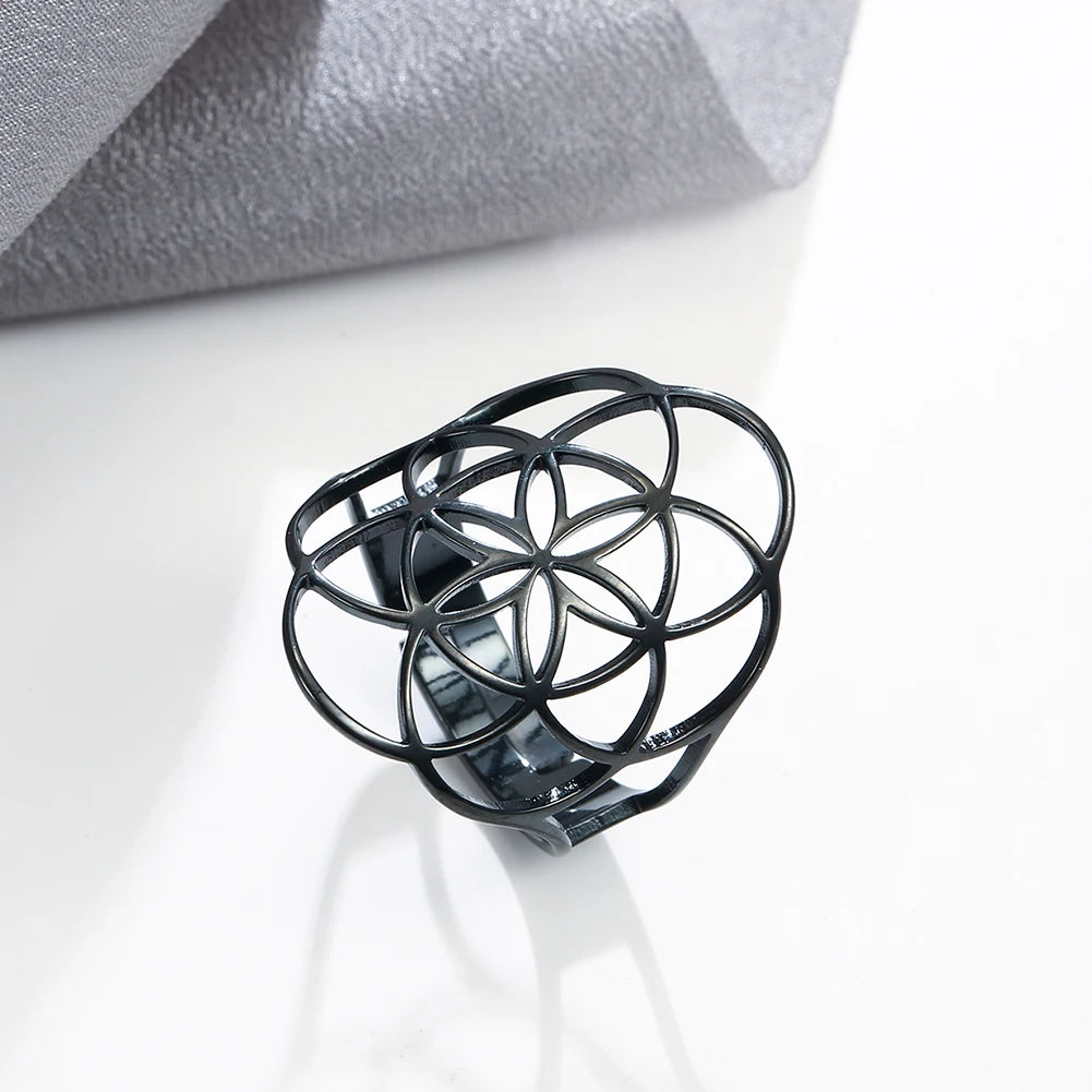 Elämän siemen -sormus naisille musta