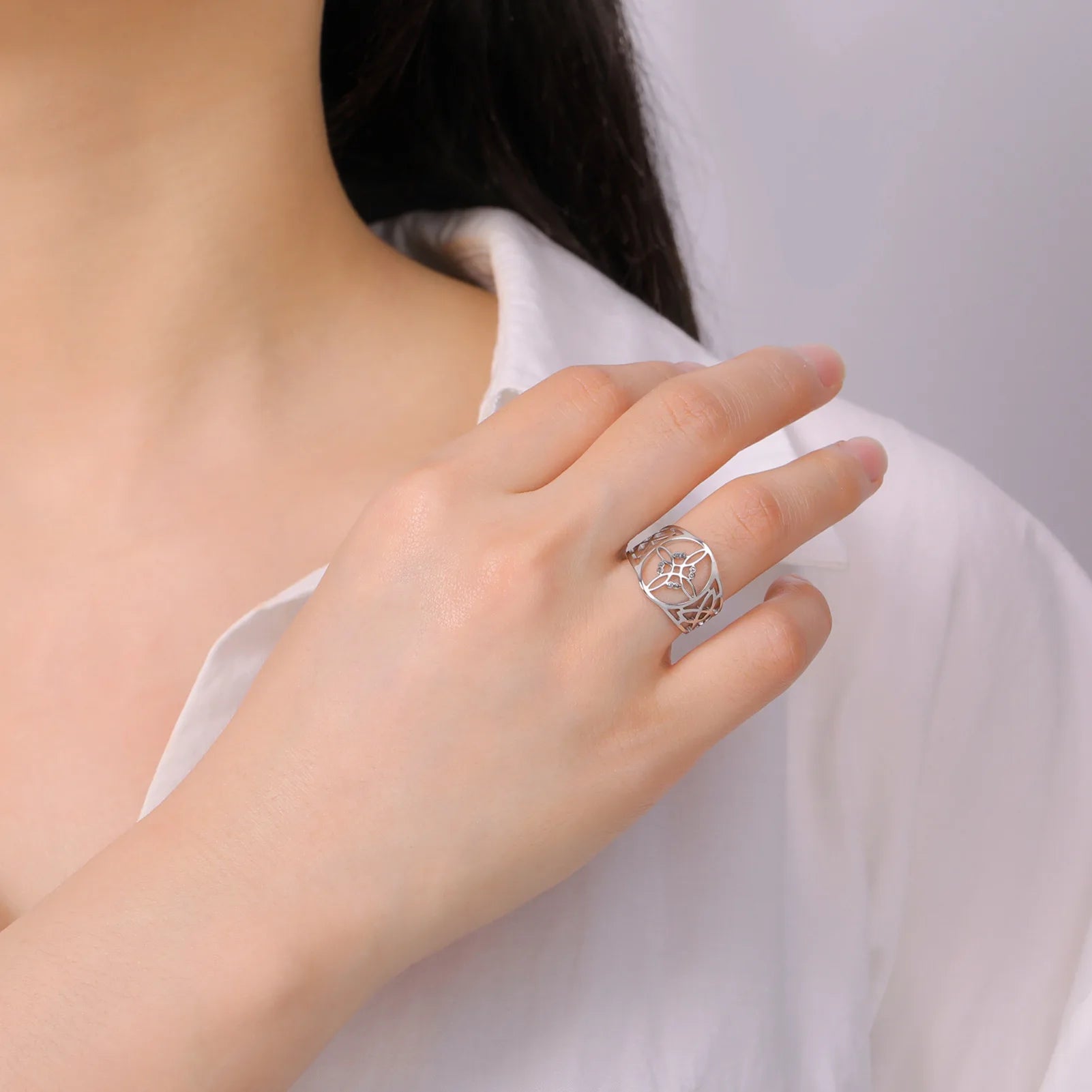 Noidan solmu -sormus naisille, suojelus, wicca-sormus hopea