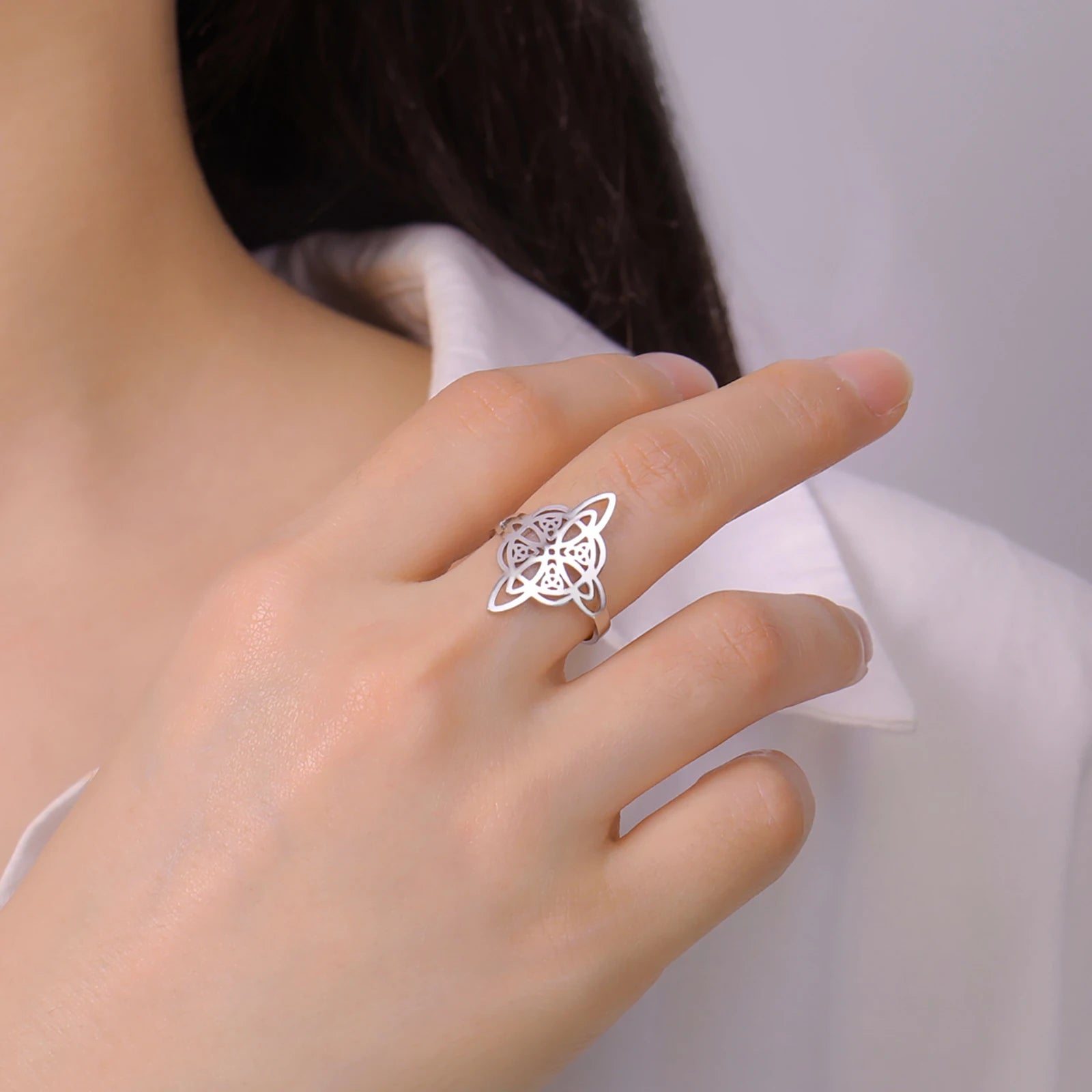 Noidan solmu -sormus, suojaava naisten Wicca-sormus hopea