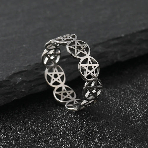 Pentagrammi noituus sormus naisille Wiccan hopea