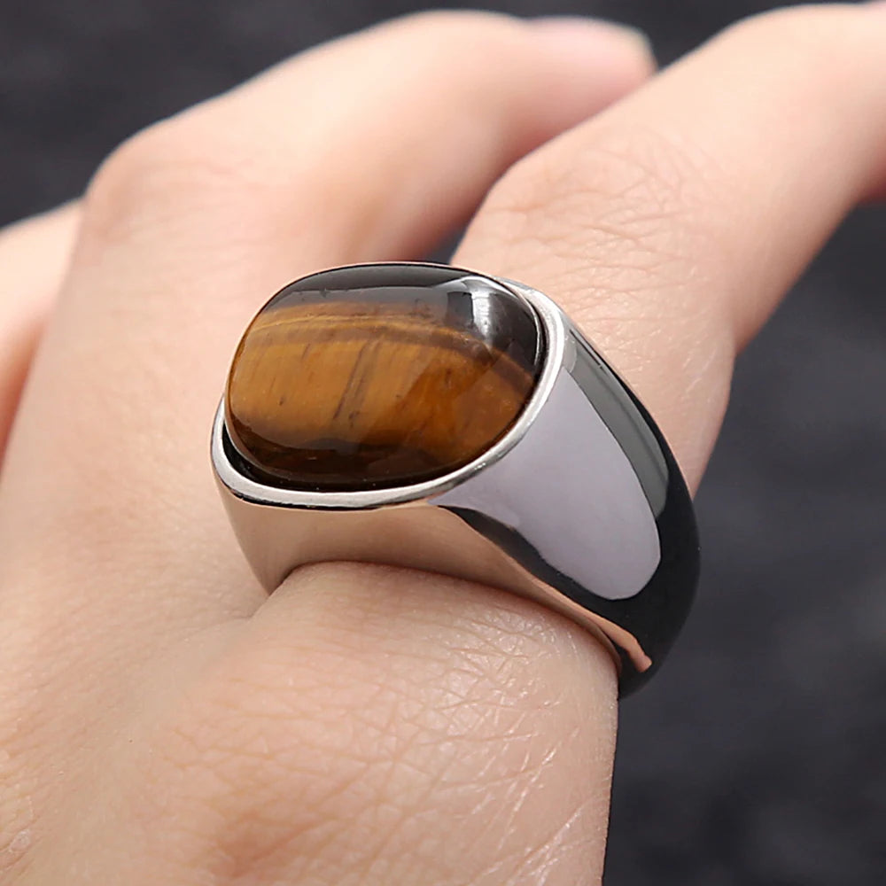 Sormus Tiikerinsilmä-kivellä miehille ja naisille hopea