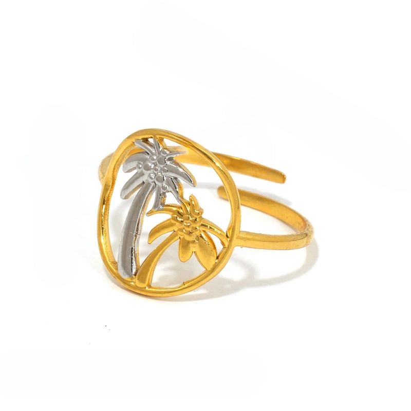 Pyöreä sormus, jossa palmuja