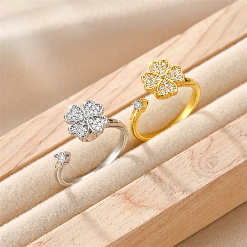 Bague trèfe porte-bonheur anti-stress rotative
