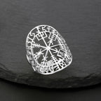 Vegvisir-sormus Viikinkien riimukompassi hopea