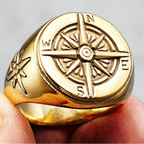 Vintage-miesten kompassiruususormus kulta