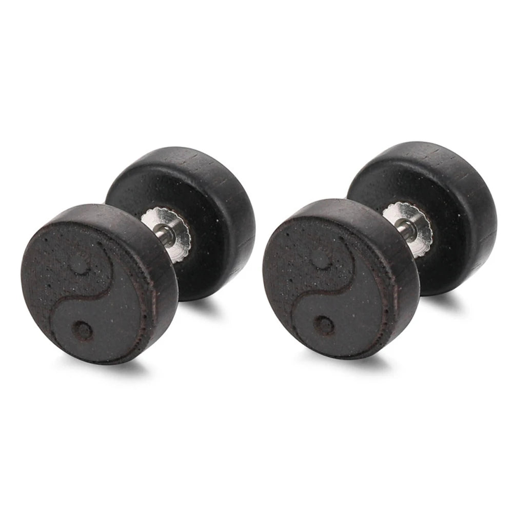 Puisikorvakorut Musta Yin Yang -puusta