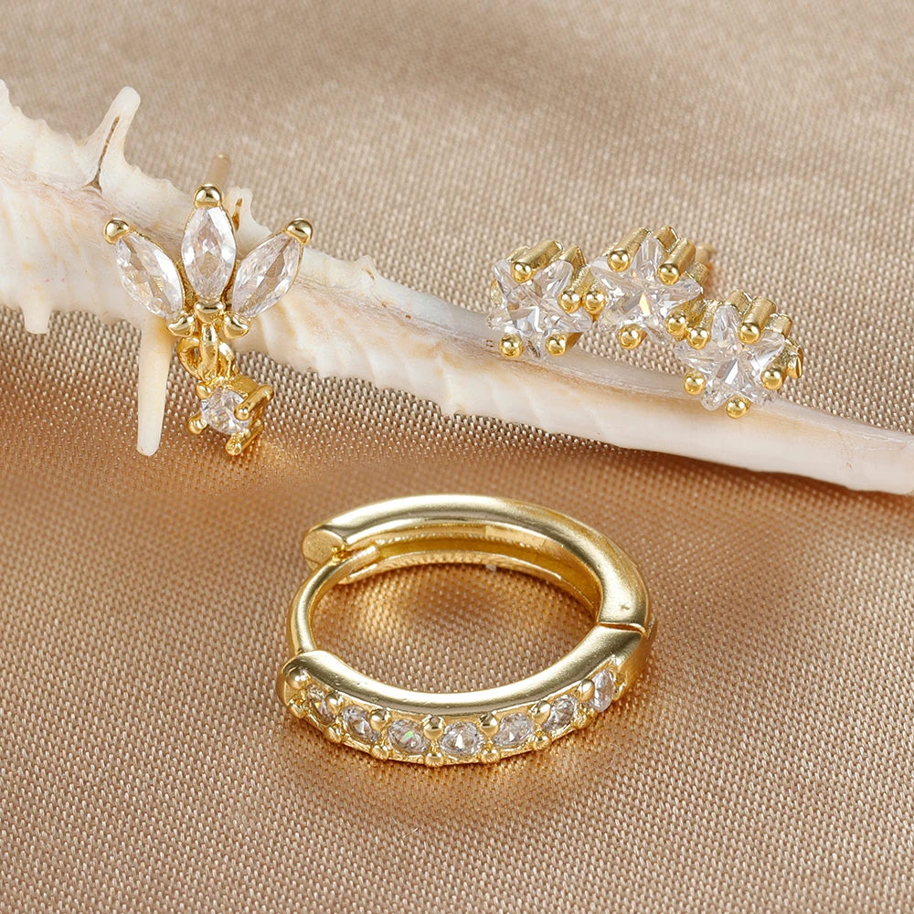 Naisten tähtikorvakorut zirkonilla kullattu