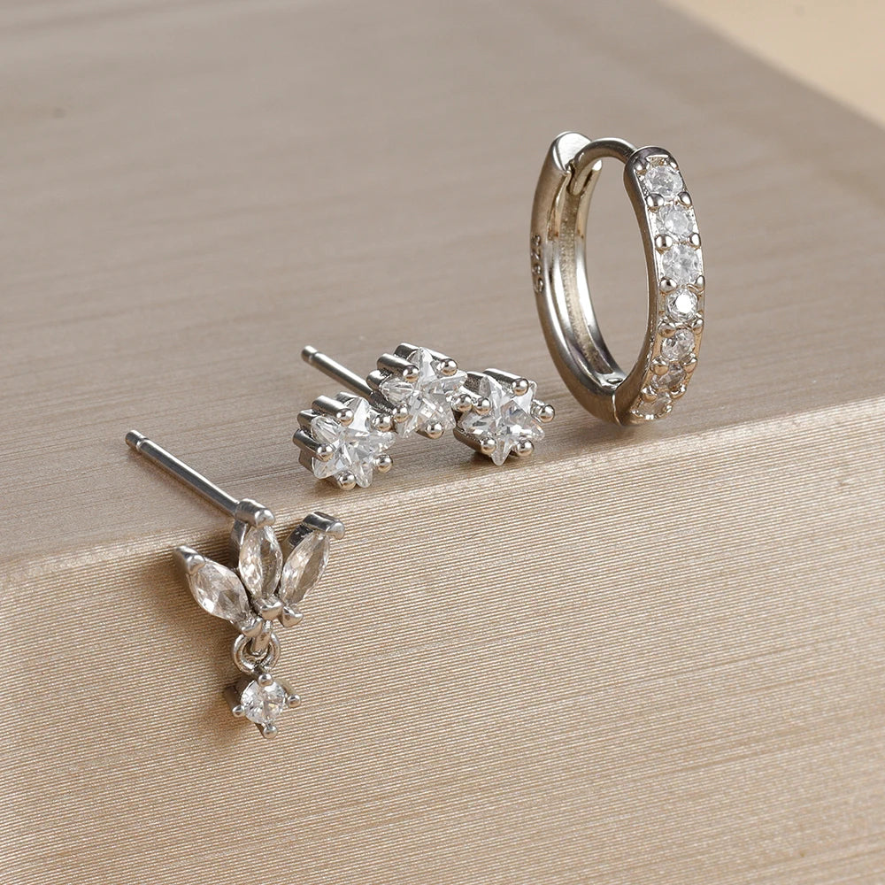 Naisten tähtikorvakorut zirkonilla hopeoitu