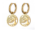 Kultaiset roikkuvat elämänpuu-renkaat korvakorut