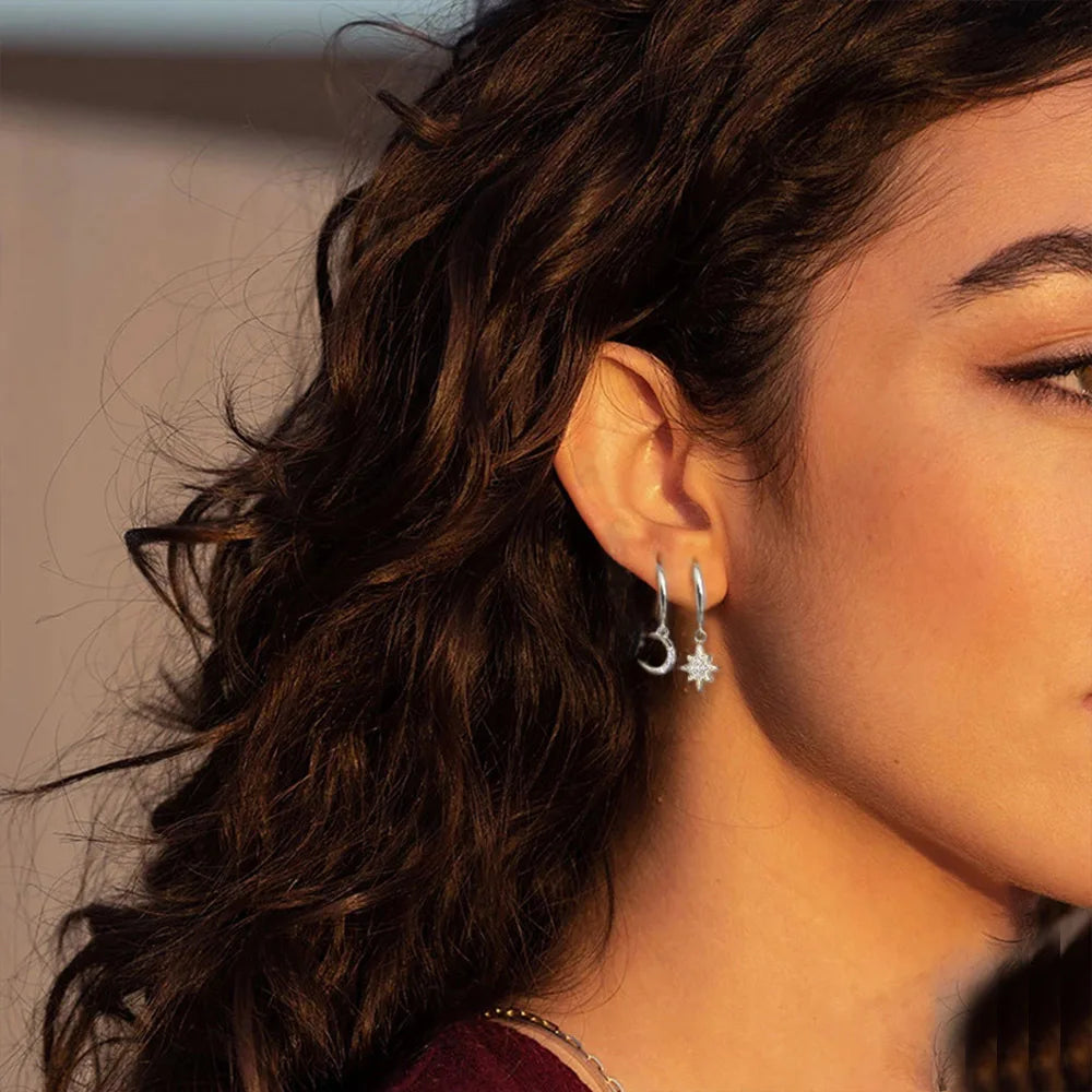 Korvakorut Tähtikuun ja Zirkonin hopeiset rengas