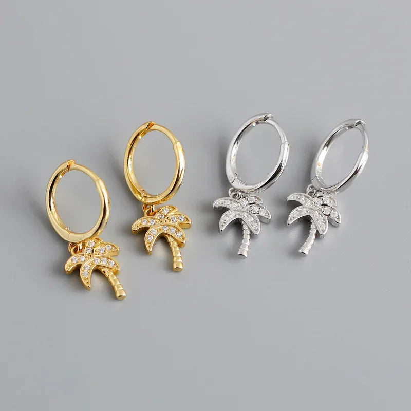 Korvakorut Palmu-aiheiset renkaat zirkonilla hopea