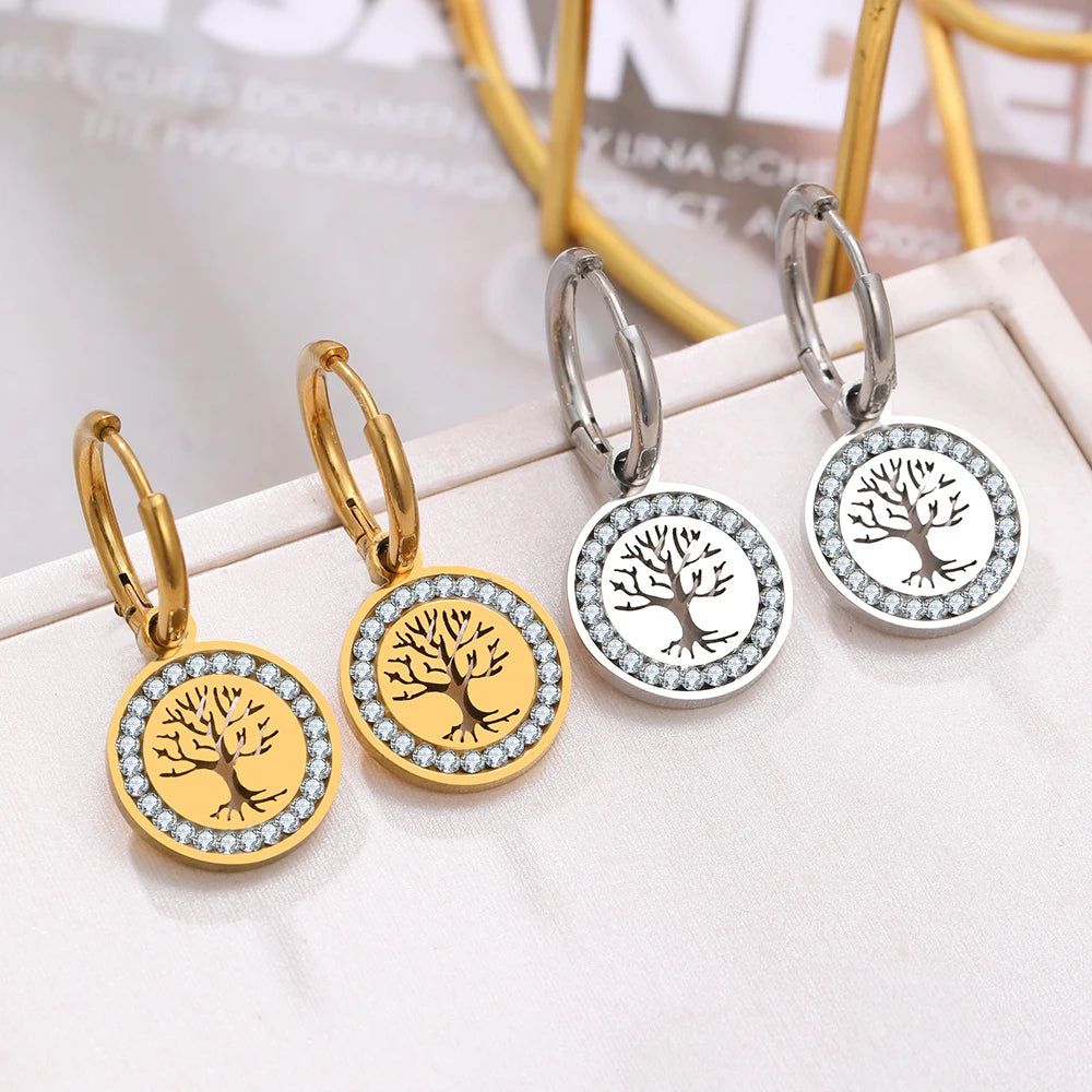 Riipuvat korvarenkaat elämänpuu hopea