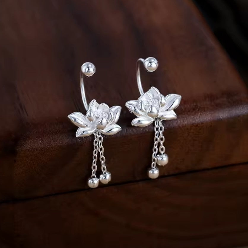 Naisten roikkuvat korvakorut lootuksenkukka hopeoitu 