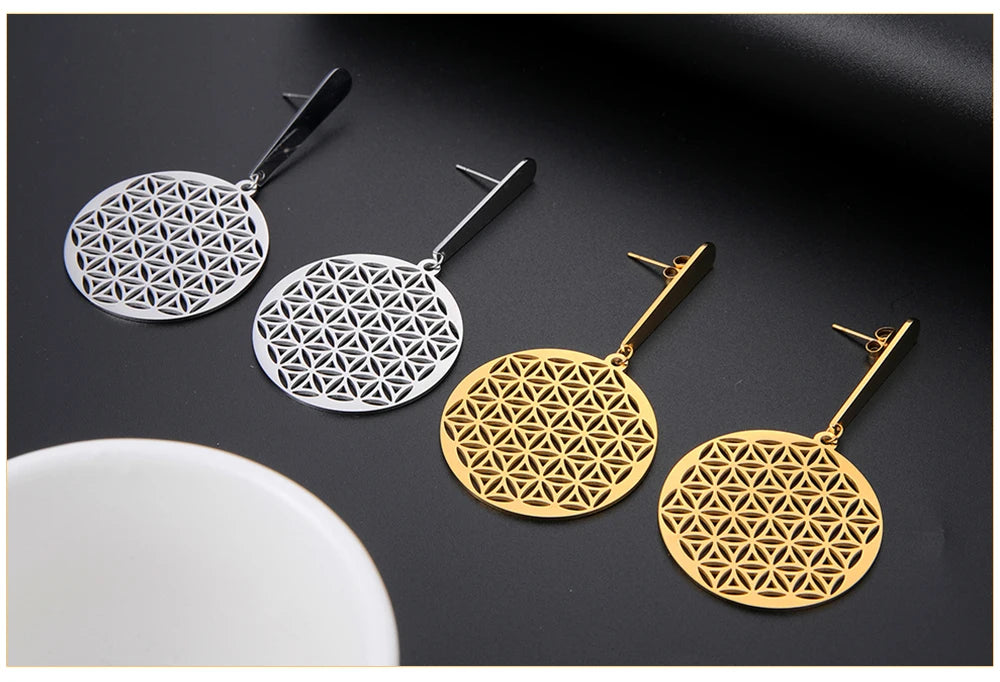 Naisten roikkuvat elämän kukka -korvakorut mandala hopea