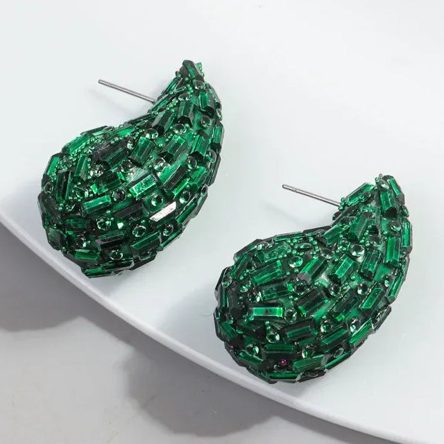 Серьги-капли, инкрустированные зелёными кристаллами