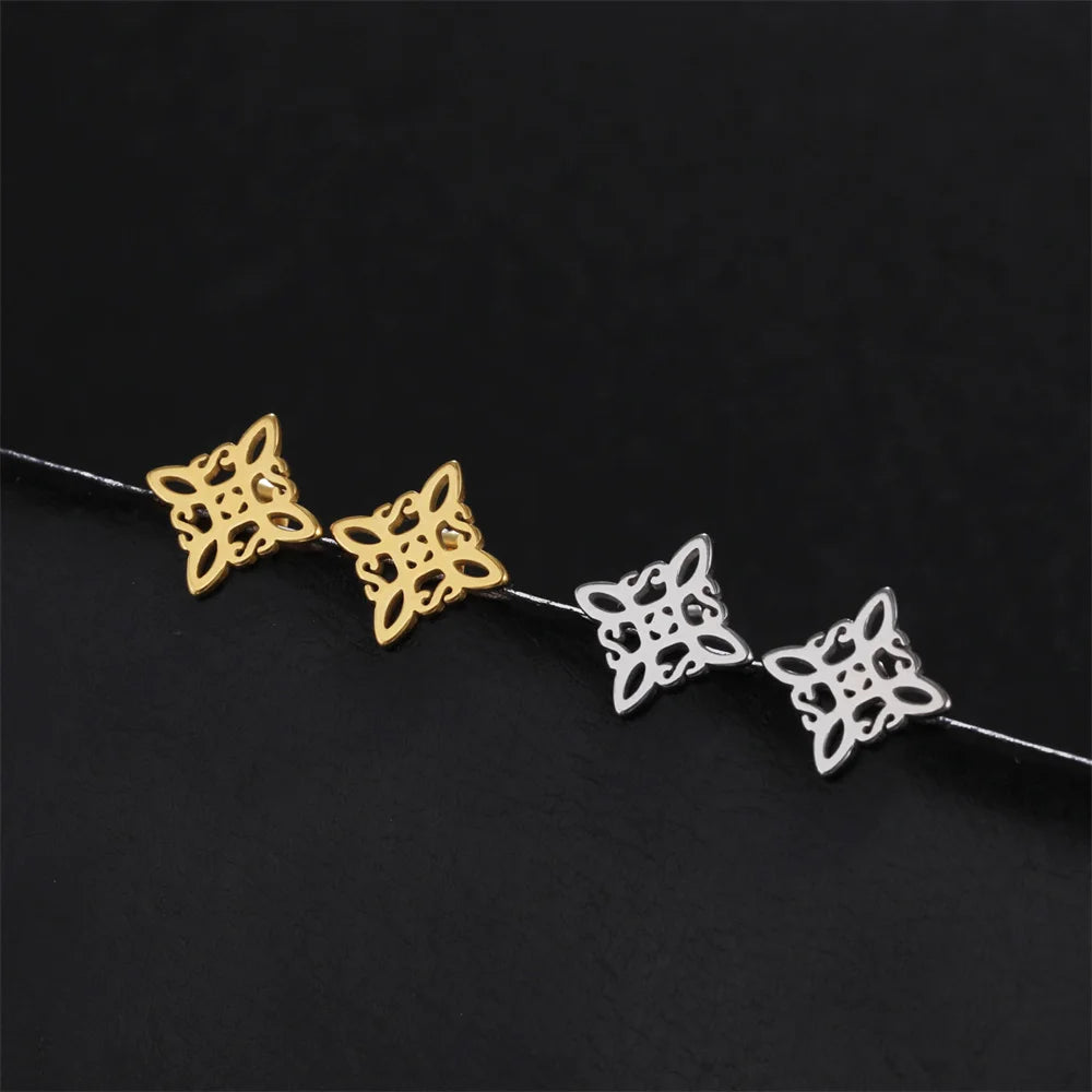 Noiduttu noidan solmu korvakorut naisten wicca-kultaiset nappikorvakorut