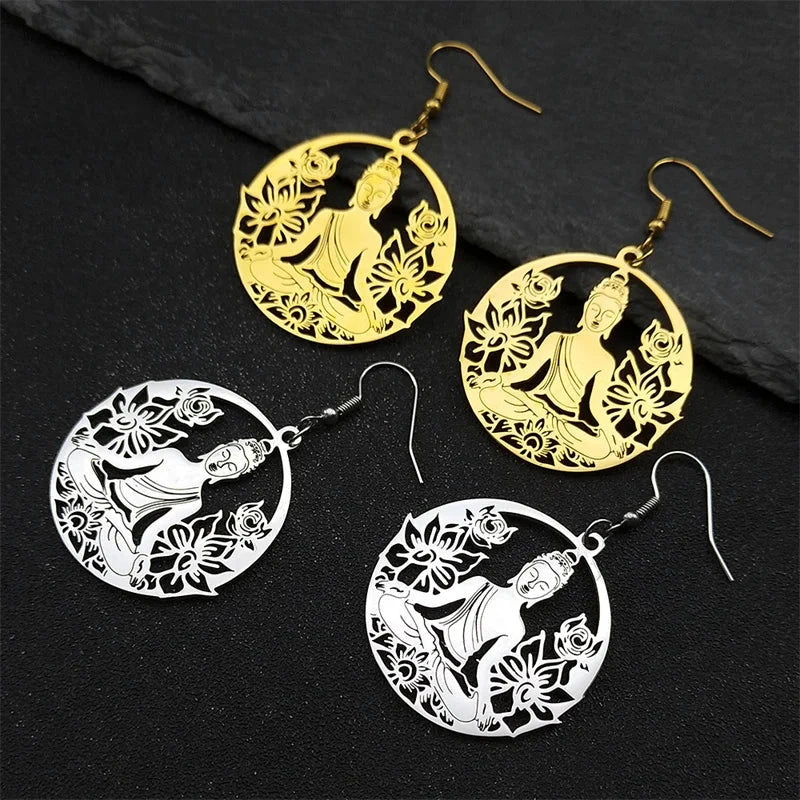 Riipuvat Buddha- ja lootuskukkakorvakorut kulta