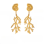 Riipuvat korvakorut, joissa on simpukka ja koralli