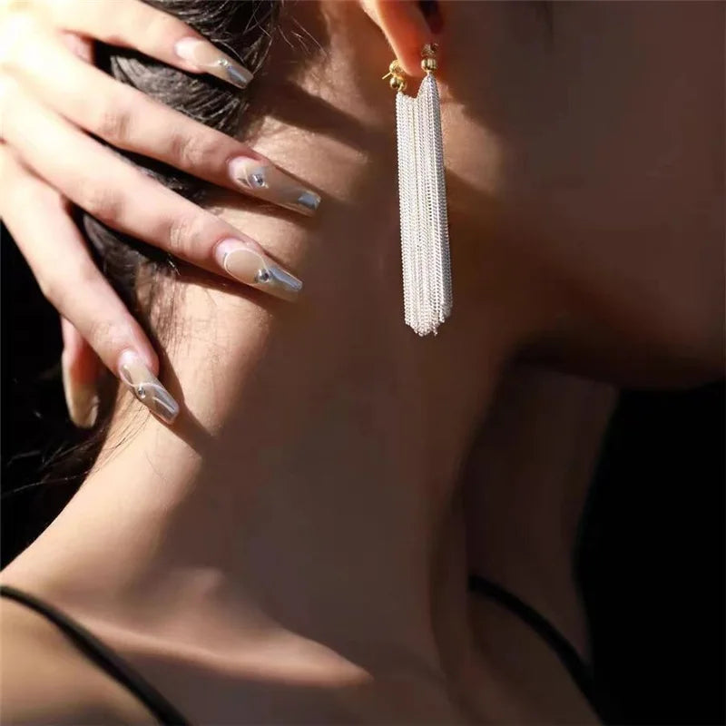 Naisten hopeoitu ketjulisäkorvakorut