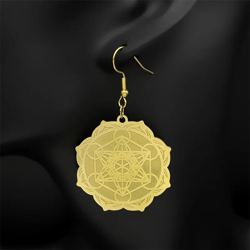 Naisten roikkuvat korvakorut Metatronin kuutio kulta