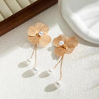 Riipuvat kukka- ja helmikorvakorut kulta