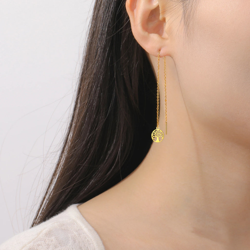 Naisten Riipuskorvakorut Elämänpuu kulta