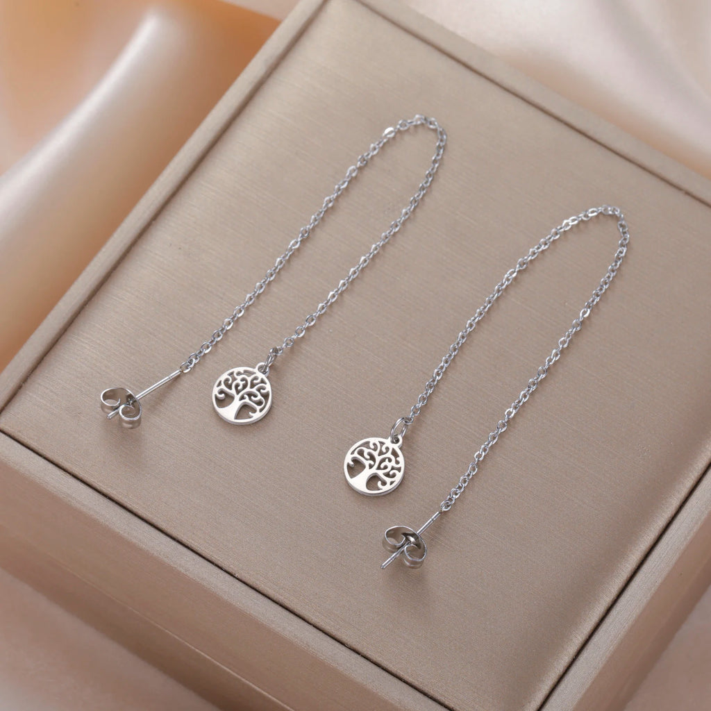 Naisten Riipuskorvakorut Elämänpuu hopea