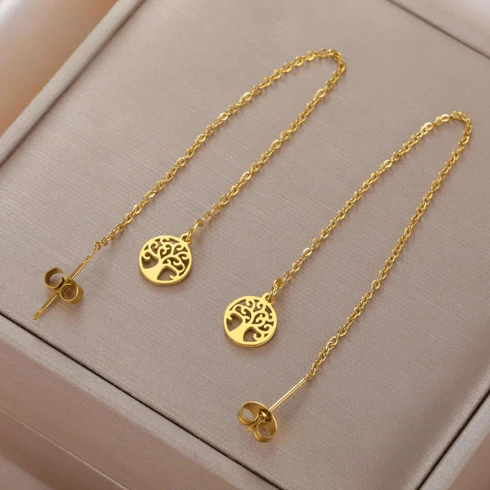 Naisten Riipuskorvakorut Elämänpuu kulta