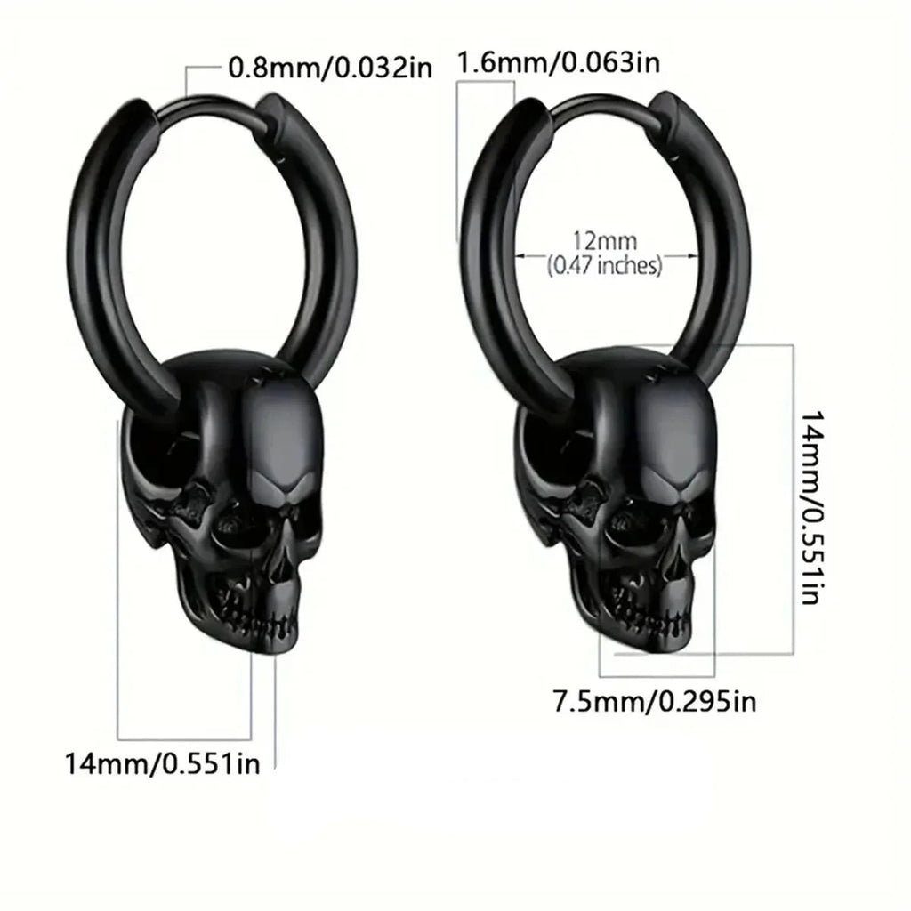 Miesten roikkuvat korvakorut, joissa pääkallo