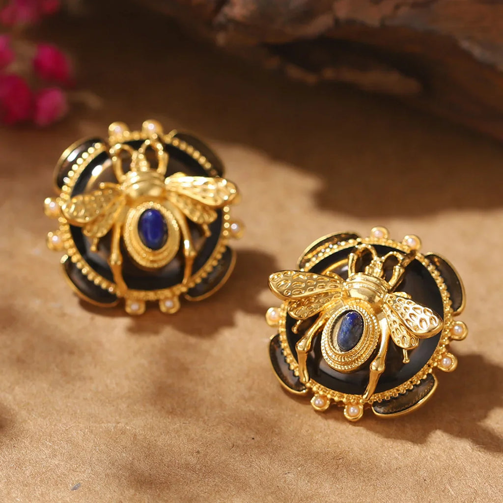 Pyöreät korvakorut mehiläinen musta