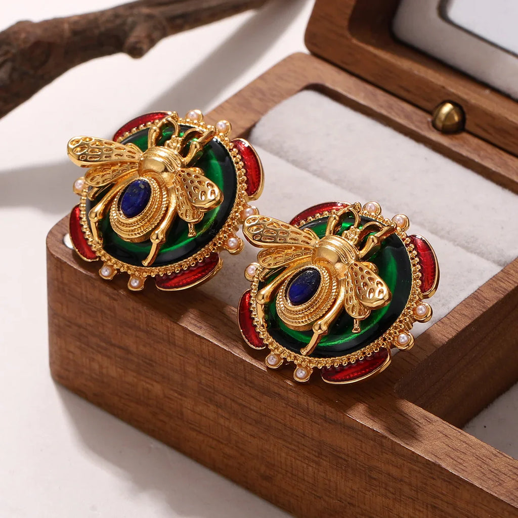 Pyöreät korvakorut mehiläinen vihreä