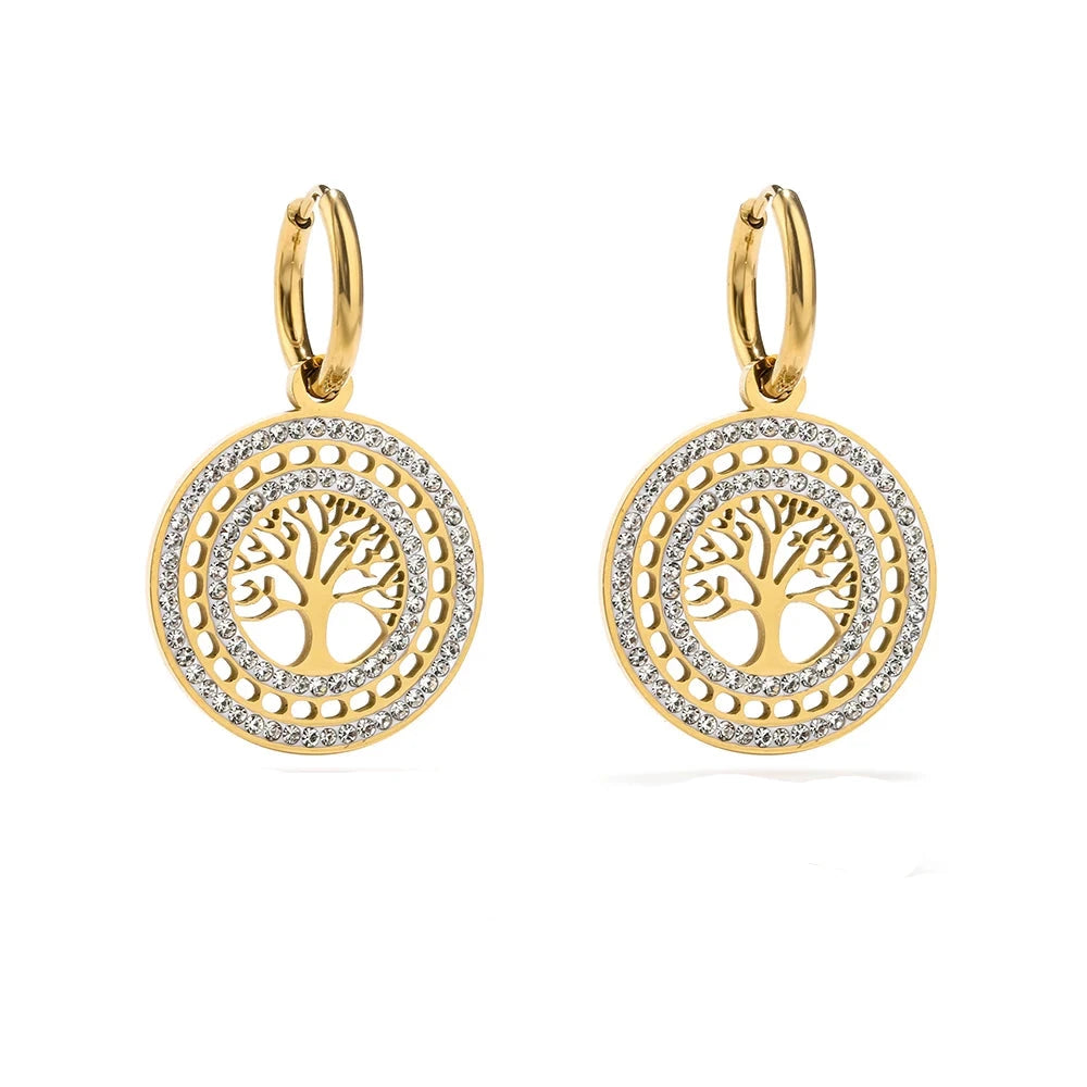 Pyöreät roikkuvat korvakorut Elämän puu kulta