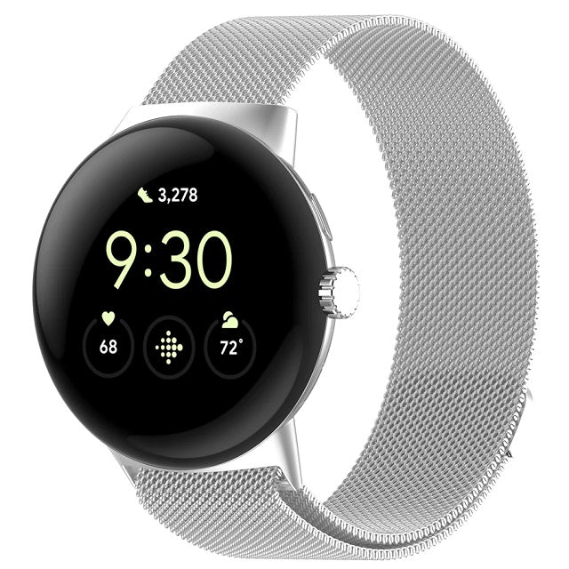 Ruostumattomasta teräksestä valmistettu Milanese-magneettiranneke Smartwatch Google Pixel Watch 1 & 2 hopeanharmaa