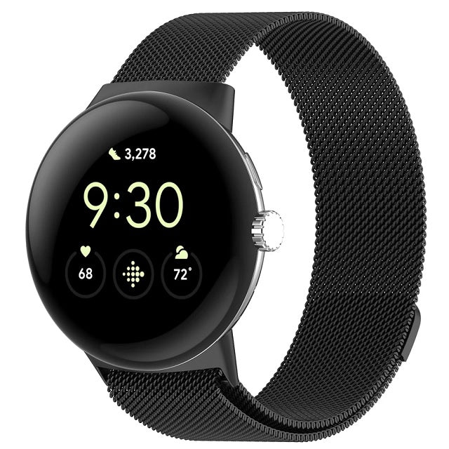 Ruostumattomasta teräksestä valmistettu Milanese-magneettiranneke Smartwatch Google Pixel Watch 1 & 2 musta