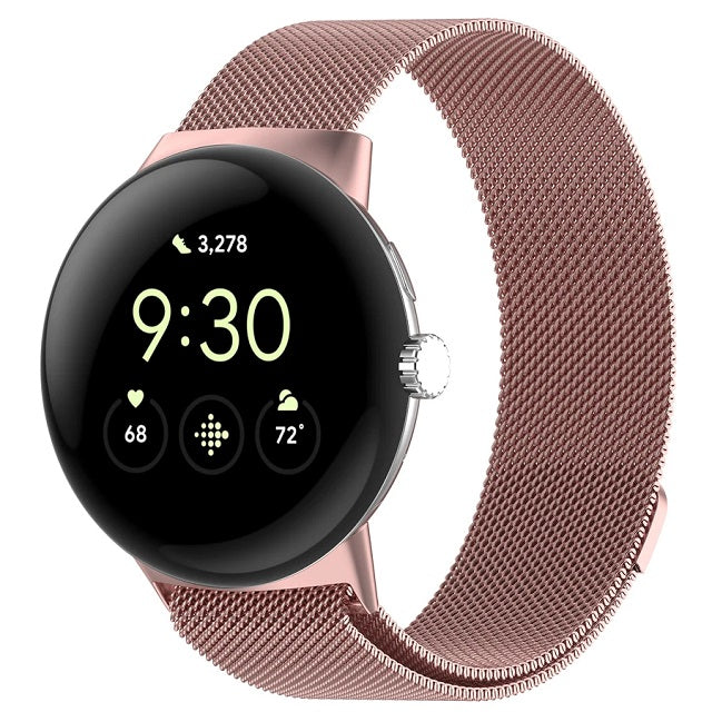 Ruostumattomasta teräksestä valmistettu Milanese-magneettiranneke Smartwatch Google Pixel Watch 1 & 2 vaaleanpunainen