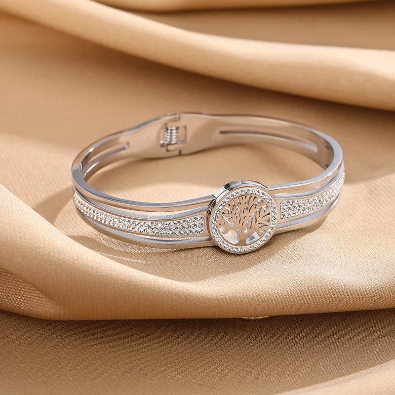 Rannekoru Elämänpuulla ja hopeisella kristallilla